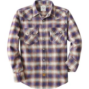 imageDubinik Flannel Shirt for Men Long Sleeve Casual Cozy Snap Button Western Plaid Shirts Soft Pure CottonDark Blue Brown and Beige