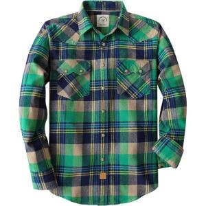 imageDubinik Flannel Shirt for Men Long Sleeve Casual Cozy Snap Button Western Plaid Shirts Soft Pure CottonGreen Gray and Blue