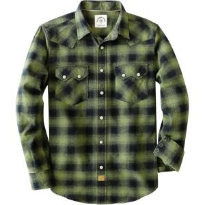 imageDubinik Flannel Shirt for Men Long Sleeve Casual Cozy Snap Button Western Plaid Shirts Soft Pure CottonGreen and Brown