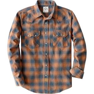 imageDubinik Flannel Shirt for Men Long Sleeve Casual Cozy Snap Button Western Plaid Shirts Soft Pure CottonLight Blue and Orange