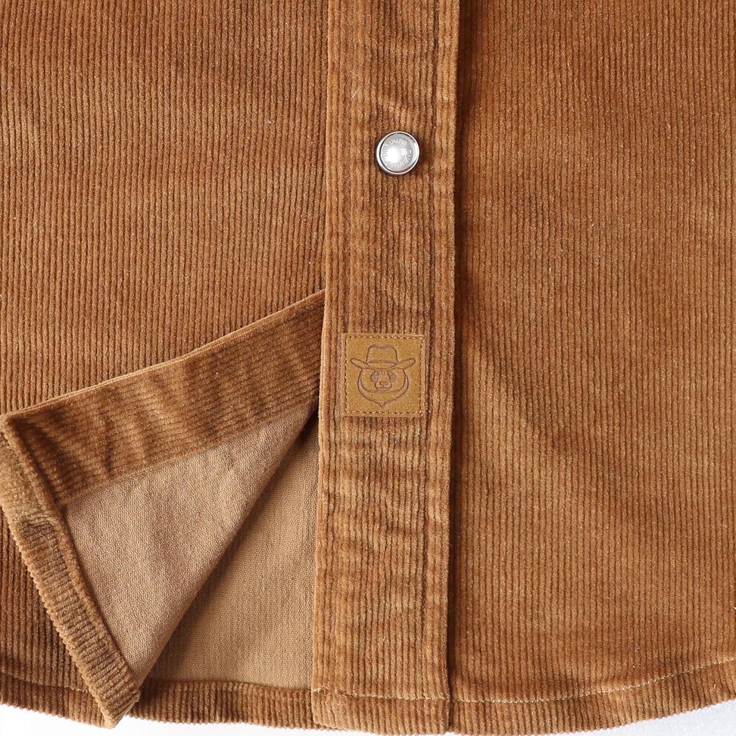 imageDubinik Corduroy Jacket Men 2 Pockets Casual Cotton Pearl Snap Western Work Shirts Vintage Long SleeveWarm Brown