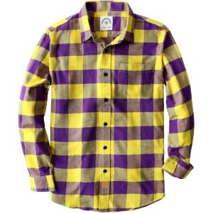 imageDubinik Flannel Shirt for Men 100 Cotton Mens Flannel Shirts Long Sleeve Plaid Soft Casual Button Down Shirt MenYellow Purple