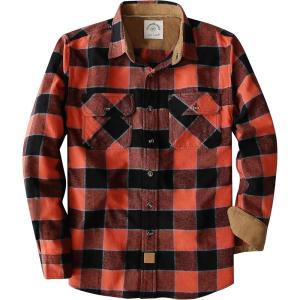 imageDubinik Mens Flannel Shirt Long Sleeve Button Down Plaid All Cotton Soft Brushed Flannel Shirt for Men Utility Casual ShirtBlaze Orange Black