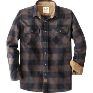 imageDubinik Mens Flannel Shirt Long Sleeve Button Down Plaid All Cotton Soft Brushed Flannel Shirt for Men Utility Casual ShirtNavy and Brown
