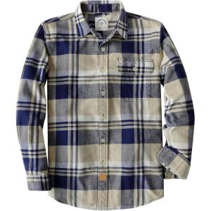 imageDubinikMens Flannel Shirts Long Sleeve Flannel Shirt for Men Warm Casual Soft Cotton Button Down Plaid Mens Flannel ShirtCream and Navy