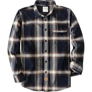 imageDubinikMens Flannel Shirts Long Sleeve Flannel Shirt for Men Warm Casual Soft Cotton Button Down Plaid Mens Flannel ShirtNavy and Brown