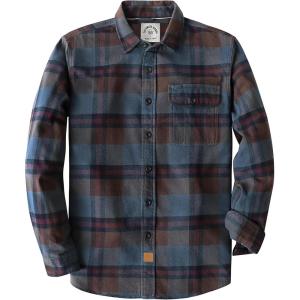 imageDubinikMens Flannel Shirts Long Sleeve Flannel Shirt for Men Warm Casual Soft Cotton Button Down Plaid Mens Flannel ShirtNavy and Tan