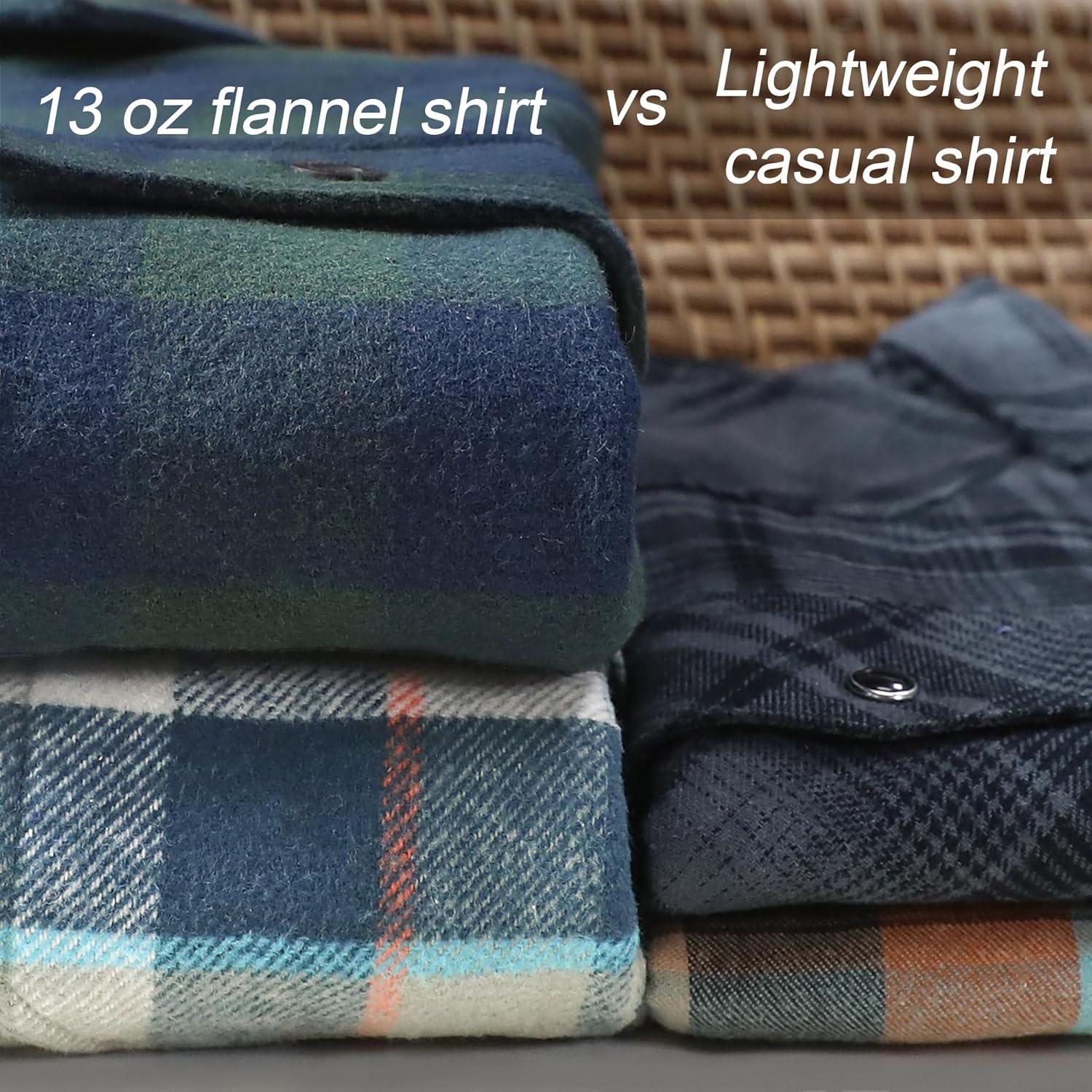 imageDubinik 13oz Ultra Heavyweight Flannel Shirt for Men Long Sleeve Mens Plaid Button Down Shirts Vintage 100 CottonBlueLight Green