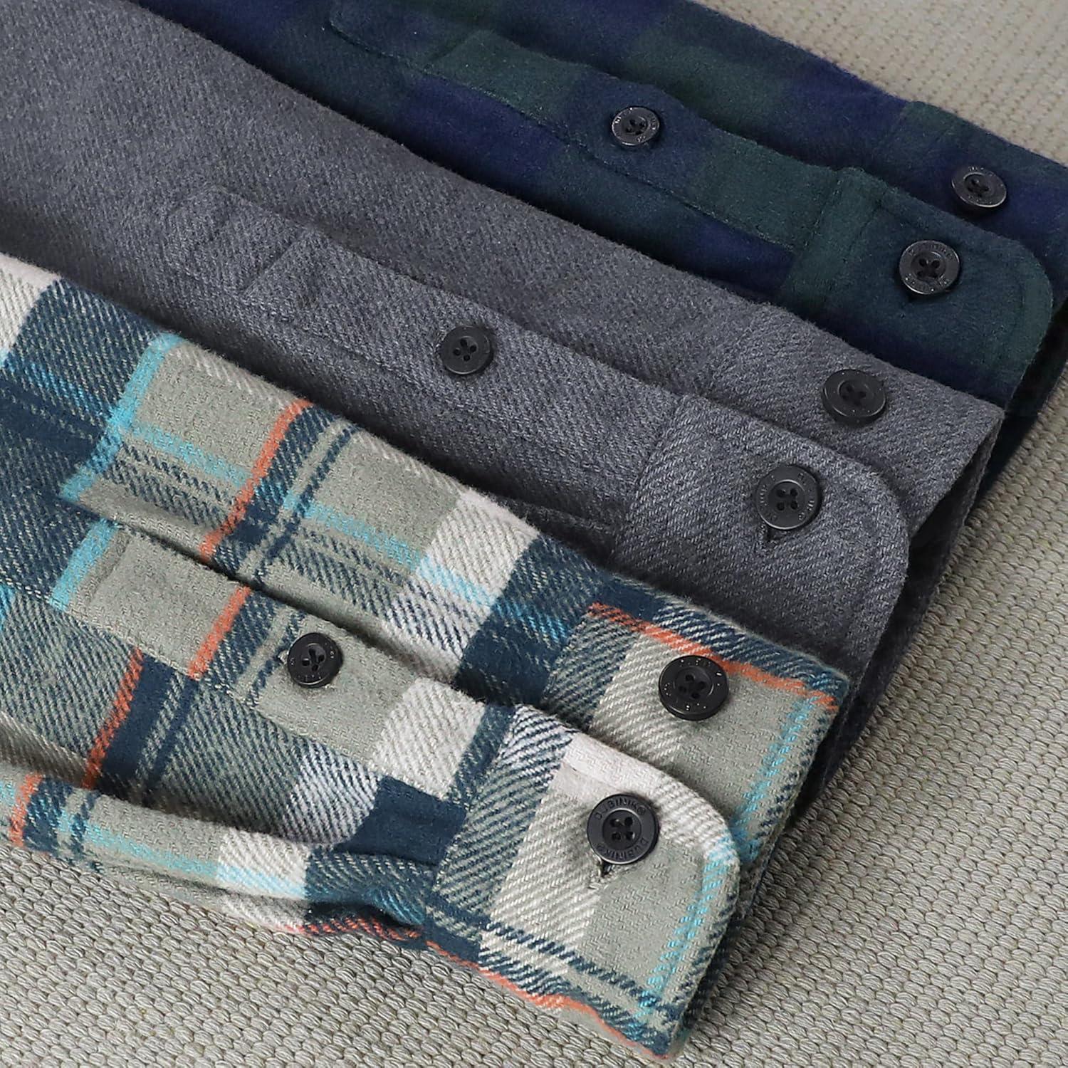 imageDubinik 13oz Ultra Heavyweight Flannel Shirt for Men Long Sleeve Mens Plaid Button Down Shirts Vintage 100 CottonBlueLight Green