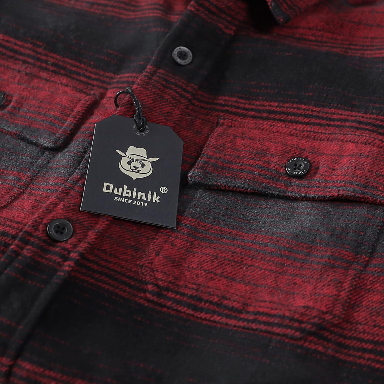 imageDubinik 13oz Ultra Heavyweight Flannel Shirt for Men Long Sleeve Mens Plaid Button Down Shirts Vintage 100 CottonBurgundy Black