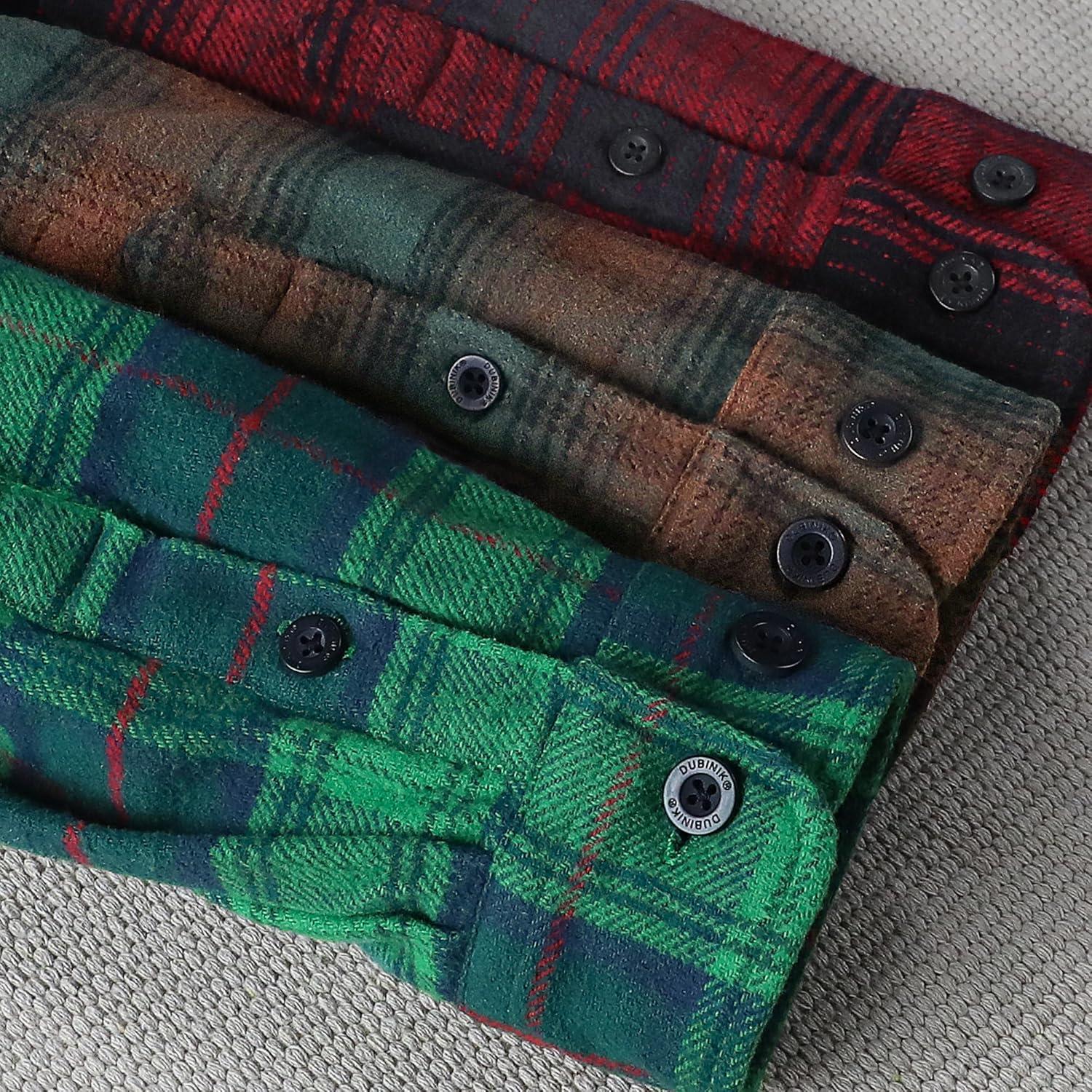 imageDubinik 13oz Ultra Heavyweight Flannel Shirt for Men Long Sleeve Mens Plaid Button Down Shirts Vintage 100 CottonDark Green