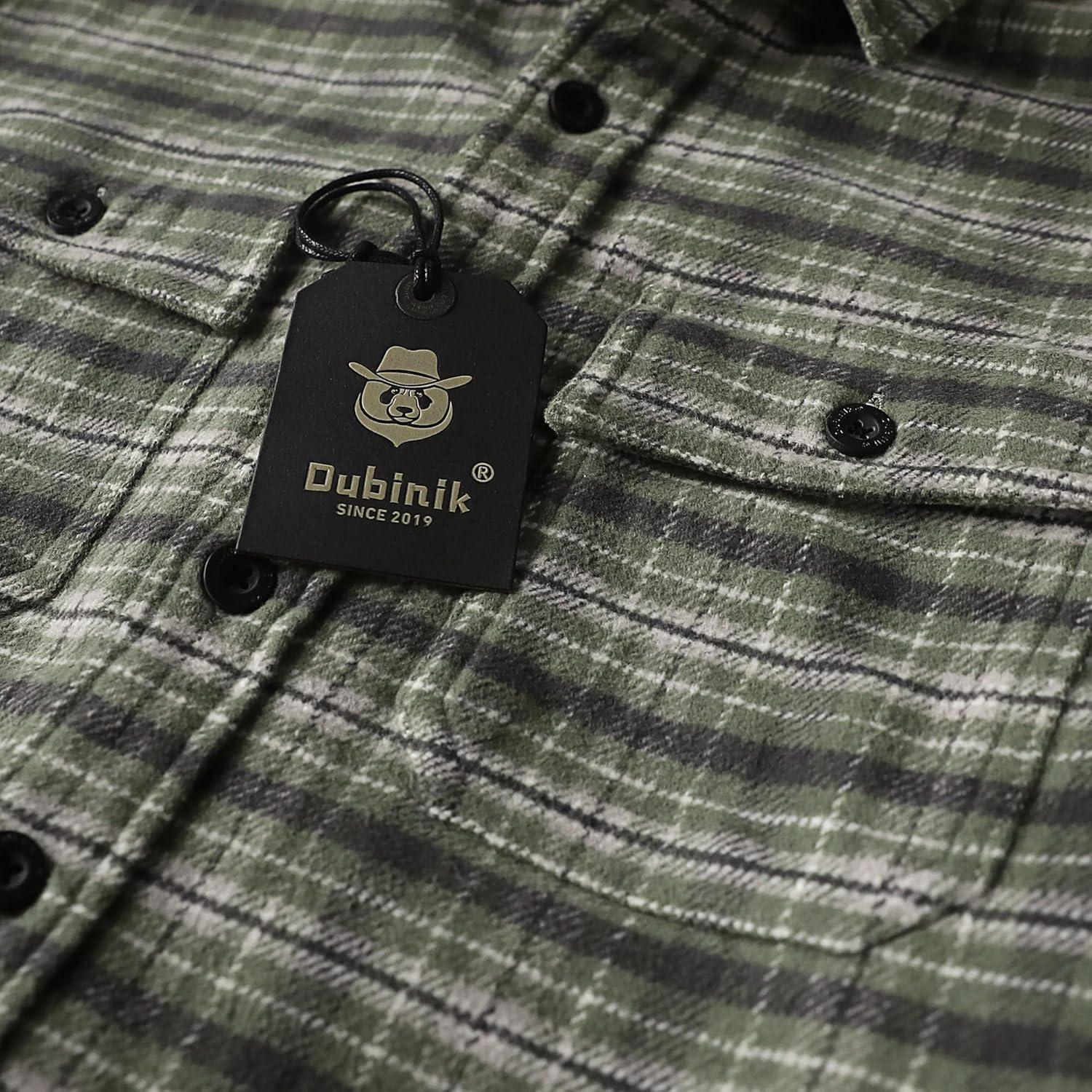 imageDubinik 13oz Ultra Heavyweight Flannel Shirt for Men Long Sleeve Mens Plaid Button Down Shirts Vintage 100 CottonLight GreenGrayish White