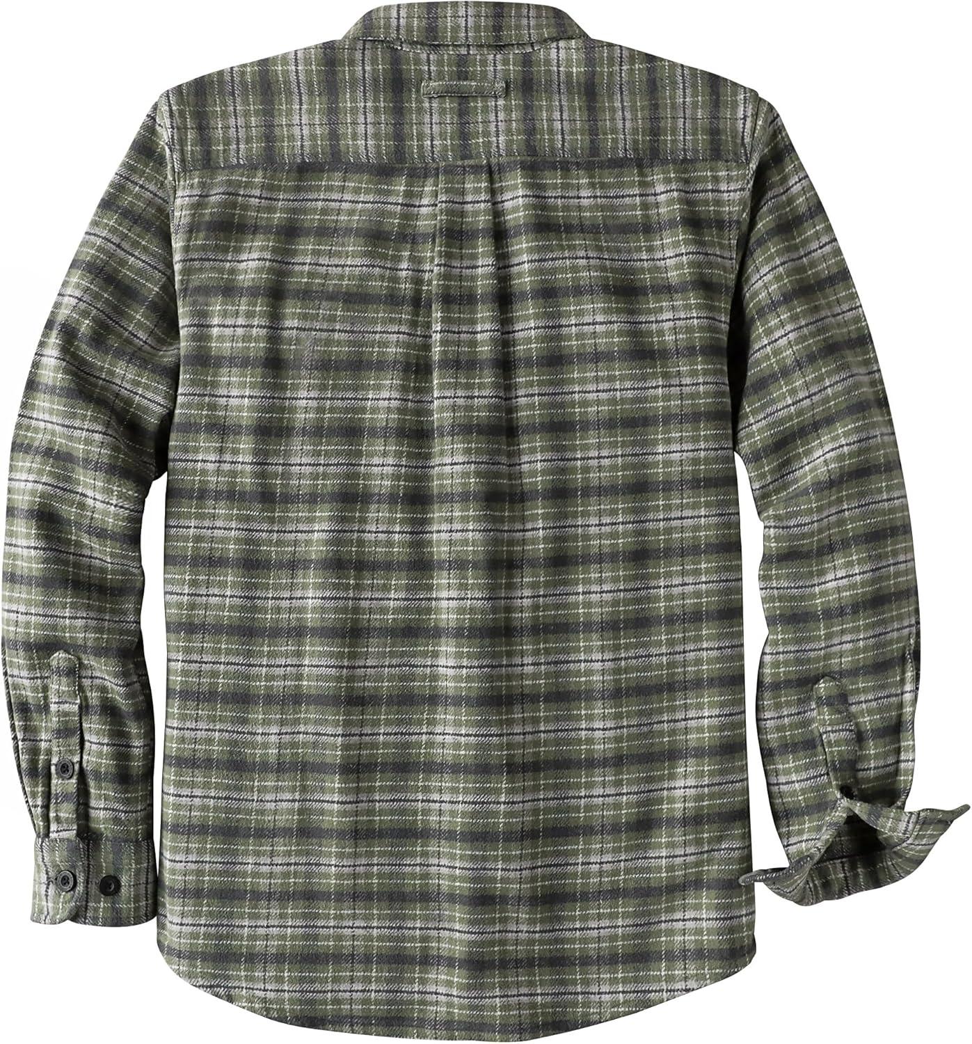 imageDubinik 13oz Ultra Heavyweight Flannel Shirt for Men Long Sleeve Mens Plaid Button Down Shirts Vintage 100 CottonLight GreenGrayish White