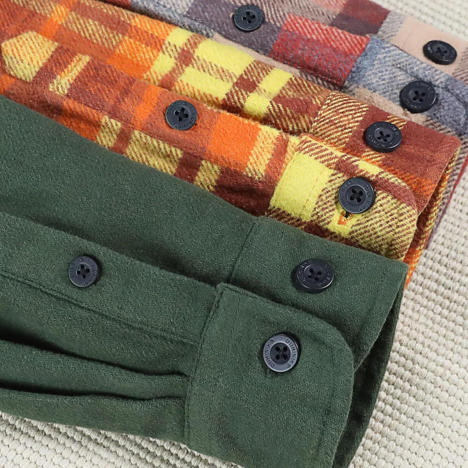 imageDubinik 13oz Ultra Heavyweight Flannel Shirt for Men Long Sleeve Mens Plaid Button Down Shirts Vintage 100 CottonOlive Drab
