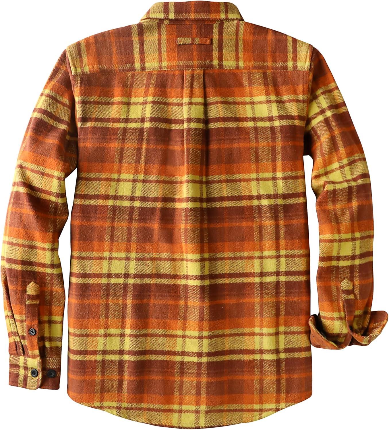 imageDubinik 13oz Ultra Heavyweight Flannel Shirt for Men Long Sleeve Mens Plaid Button Down Shirts Vintage 100 CottonOrangeyellow