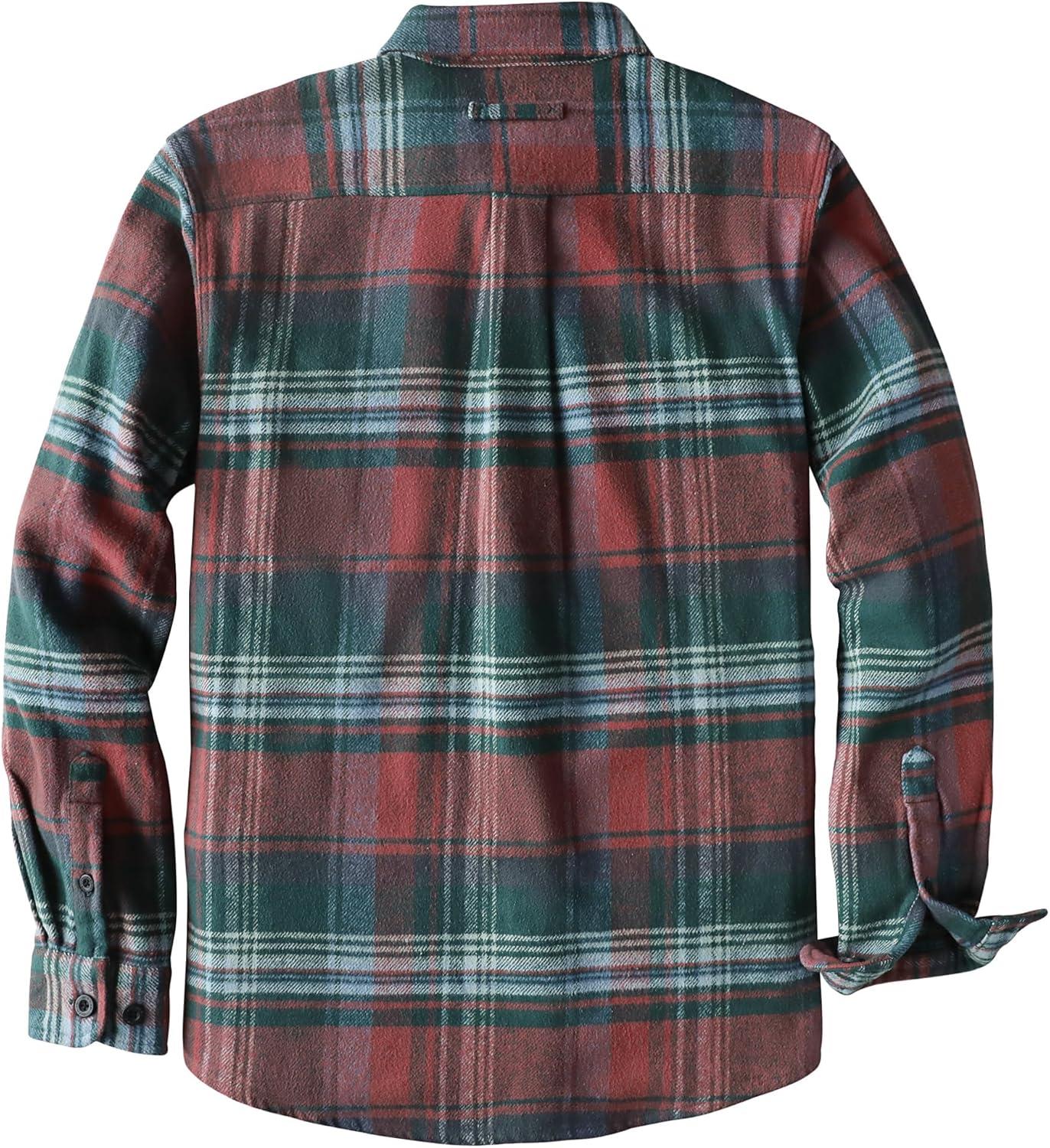 imageDubinik 13oz Ultra Heavyweight Flannel Shirt for Men Long Sleeve Mens Plaid Button Down Shirts Vintage 100 CottonRedDark Green