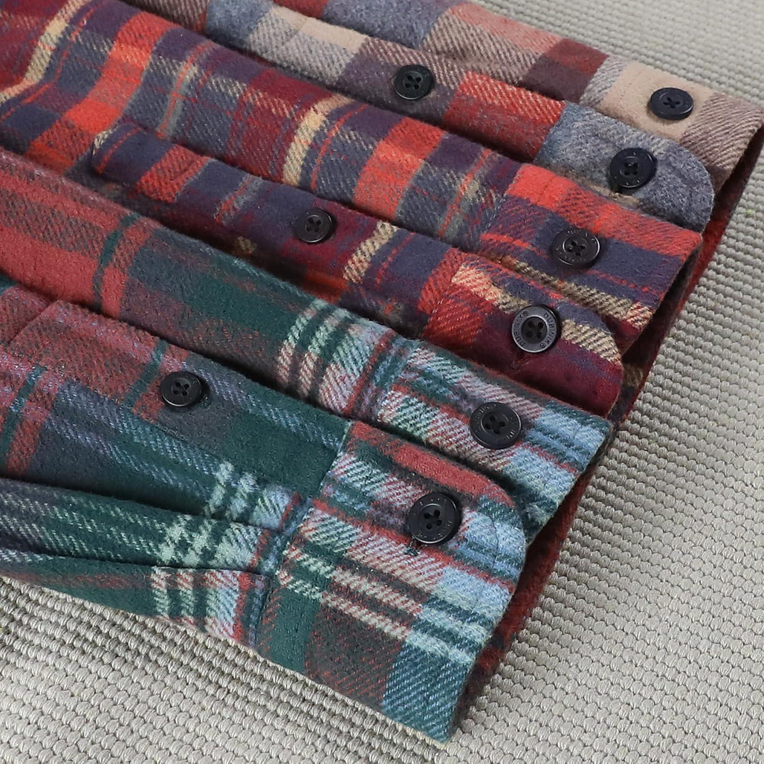 imageDubinik 13oz Ultra Heavyweight Flannel Shirt for Men Long Sleeve Mens Plaid Button Down Shirts Vintage 100 CottonRedDark Green