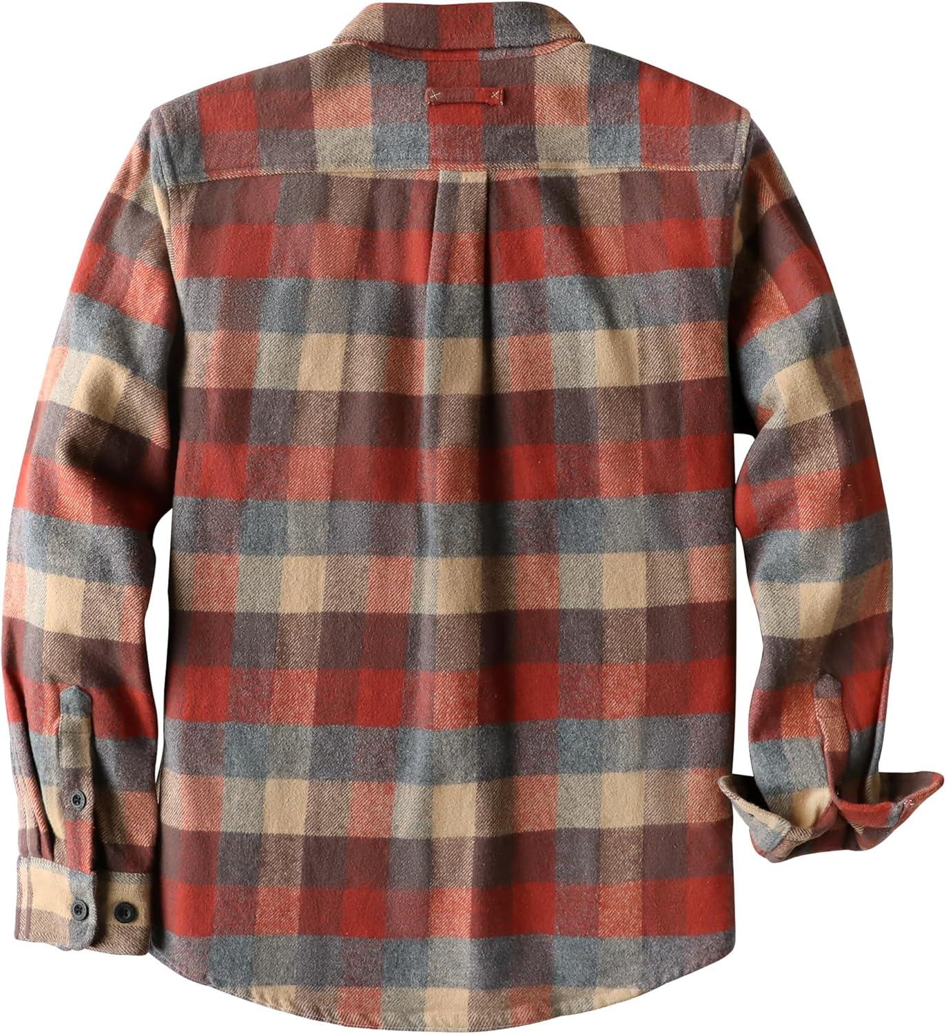 imageDubinik 13oz Ultra Heavyweight Flannel Shirt for Men Long Sleeve Mens Plaid Button Down Shirts Vintage 100 CottonRedYellowBlue