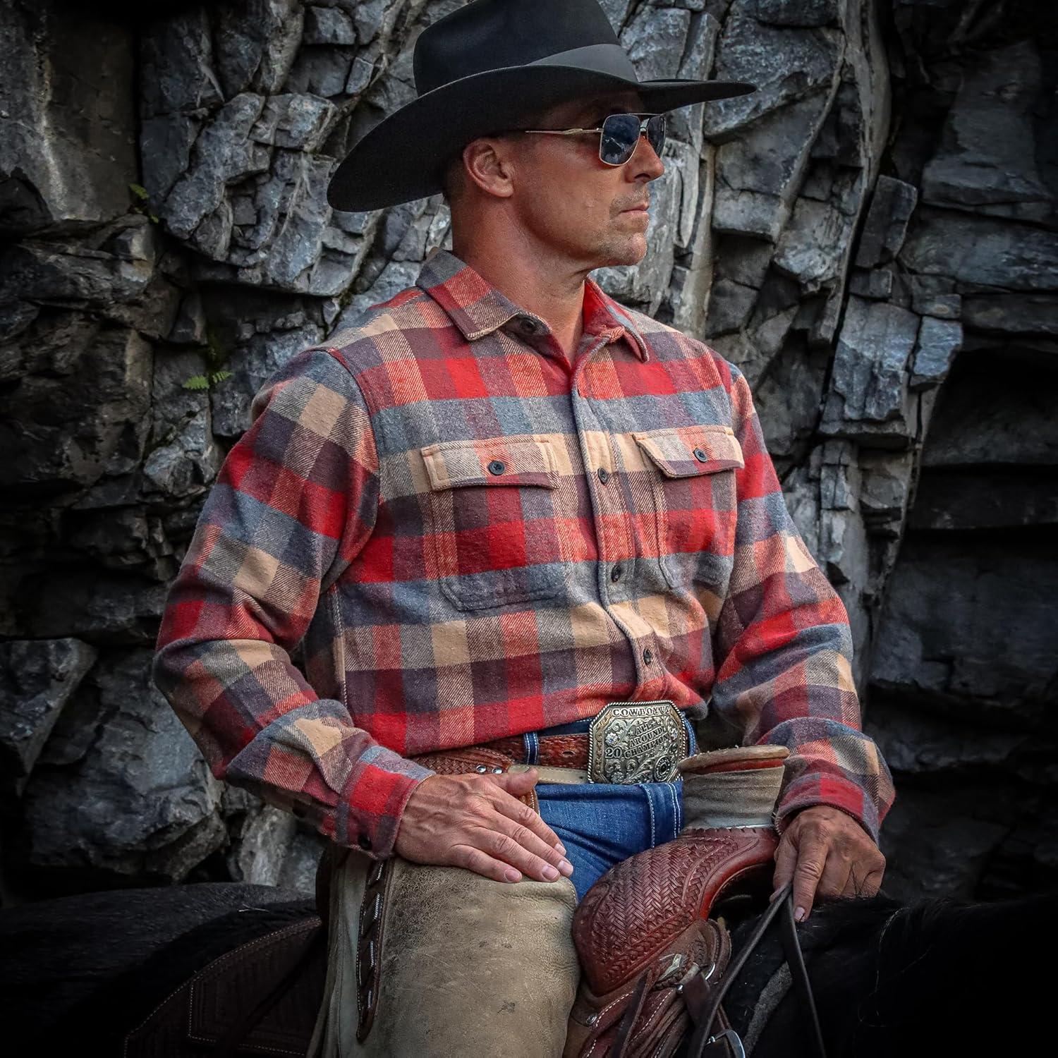 imageDubinik 13oz Ultra Heavyweight Flannel Shirt for Men Long Sleeve Mens Plaid Button Down Shirts Vintage 100 CottonRedYellowBlue