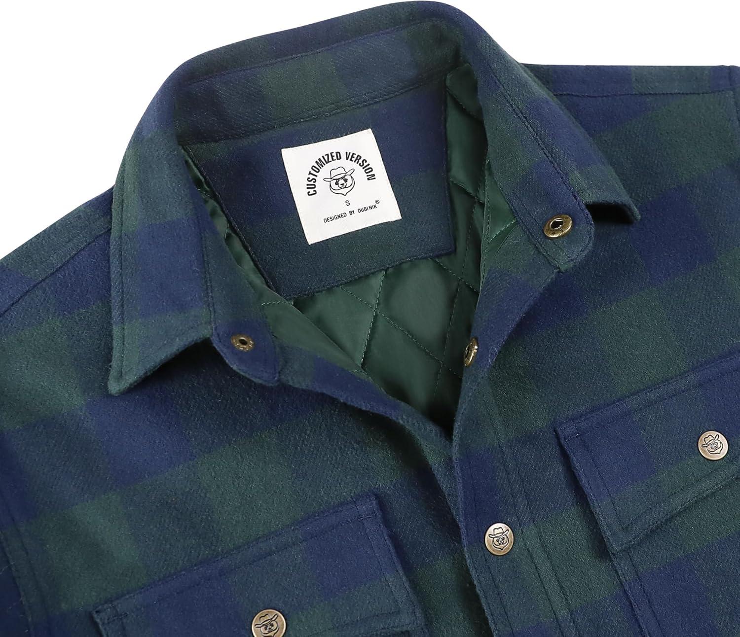 imageDubinik Mens Shacket Lightweight Jacket Cozy Warm Lined Overshirt Flannel Shirts For Men Long Sleeve Snap Casual PlaidBlueLight Green 181