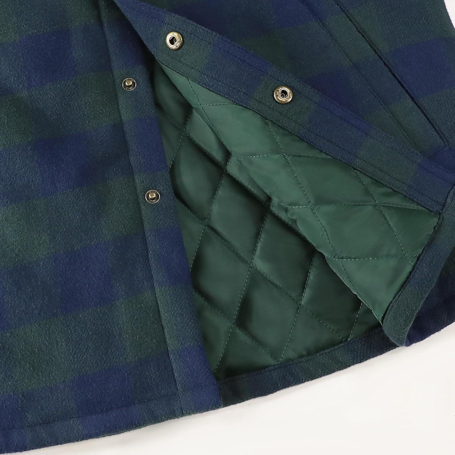 imageDubinik Mens Shacket Lightweight Jacket Cozy Warm Lined Overshirt Flannel Shirts For Men Long Sleeve Snap Casual PlaidBlueLight Green 181