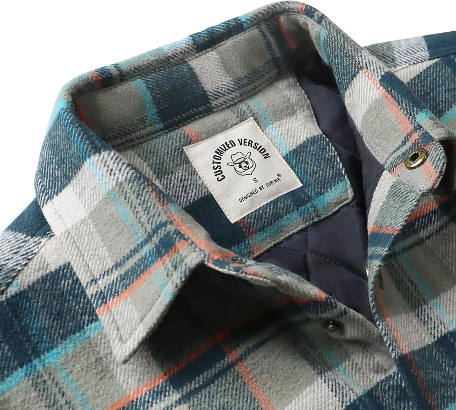 imageDubinik Mens Shacket Lightweight Jacket Cozy Warm Lined Overshirt Flannel Shirts For Men Long Sleeve Snap Casual PlaidBlueWhite 181
