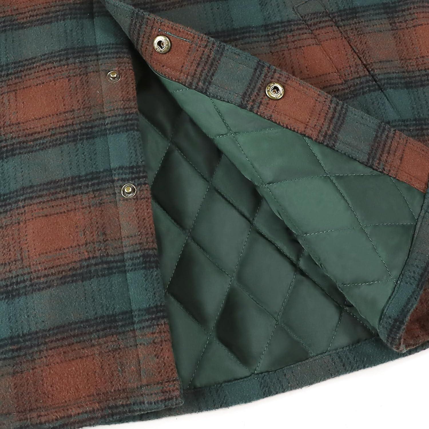 imageDubinik Mens Shacket Lightweight Jacket Cozy Warm Lined Overshirt Flannel Shirts For Men Long Sleeve Snap Casual PlaidBrownDark Green 181