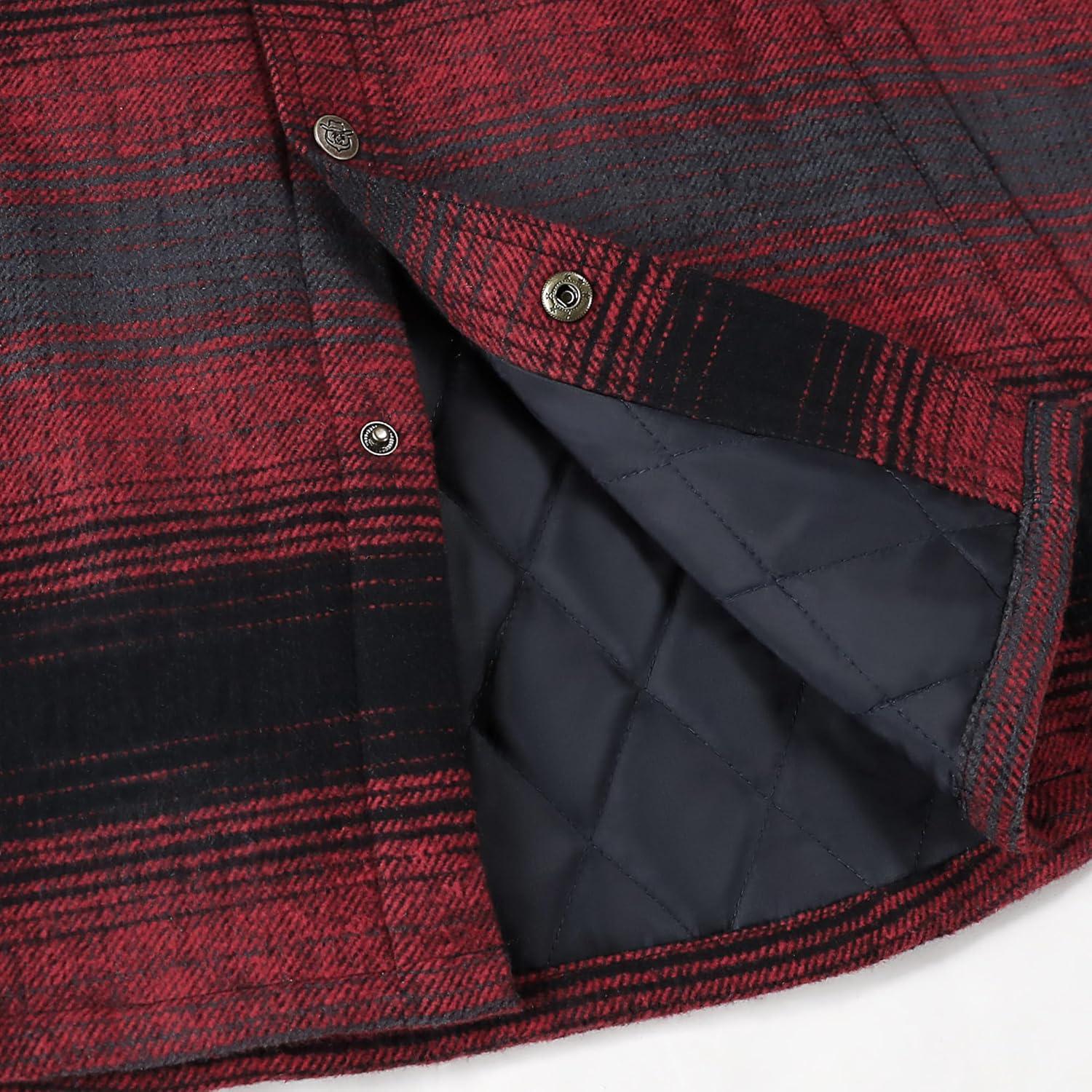 imageDubinik Mens Shacket Lightweight Jacket Cozy Warm Lined Overshirt Flannel Shirts For Men Long Sleeve Snap Casual PlaidBurgundy Black 181