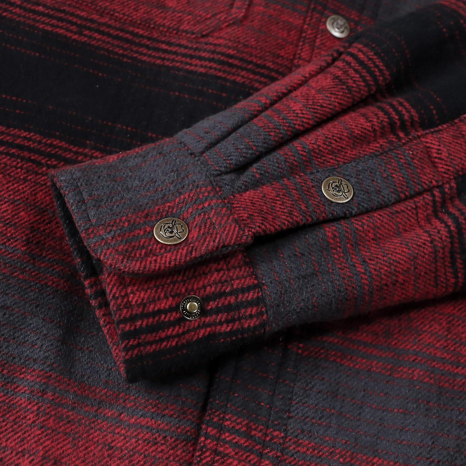imageDubinik Mens Shacket Lightweight Jacket Cozy Warm Lined Overshirt Flannel Shirts For Men Long Sleeve Snap Casual PlaidBurgundy Black 181
