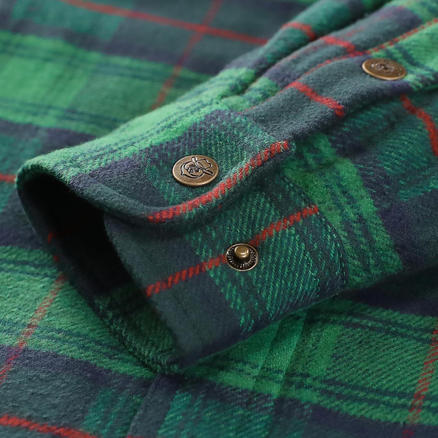 imageDubinik Mens Shacket Lightweight Jacket Cozy Warm Lined Overshirt Flannel Shirts For Men Long Sleeve Snap Casual PlaidDark Green 181