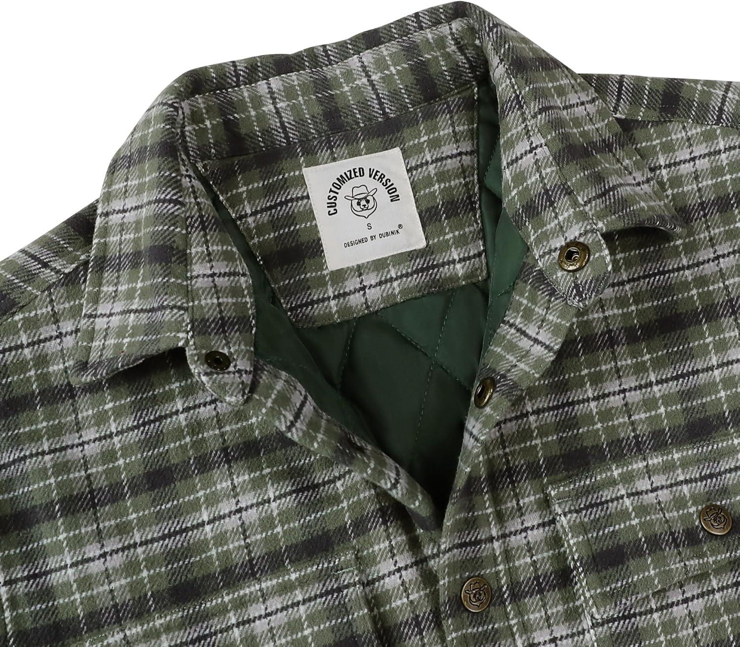 imageDubinik Mens Shacket Lightweight Jacket Cozy Warm Lined Overshirt Flannel Shirts For Men Long Sleeve Snap Casual PlaidLight GreenGrayish White 181