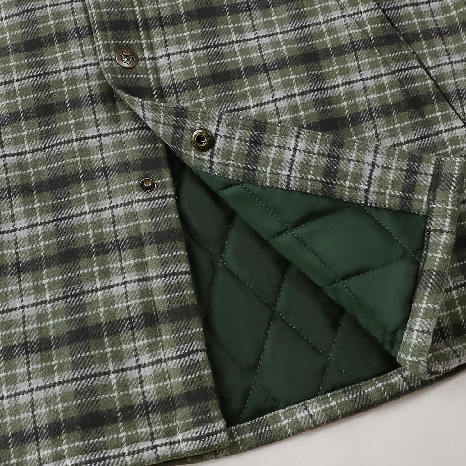 imageDubinik Mens Shacket Lightweight Jacket Cozy Warm Lined Overshirt Flannel Shirts For Men Long Sleeve Snap Casual PlaidLight GreenGrayish White 181