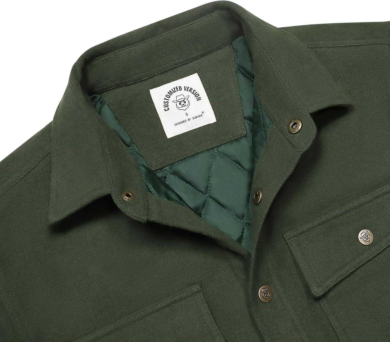 imageDubinik Mens Shacket Lightweight Jacket Cozy Warm Lined Overshirt Flannel Shirts For Men Long Sleeve Snap Casual PlaidOlive Green 181