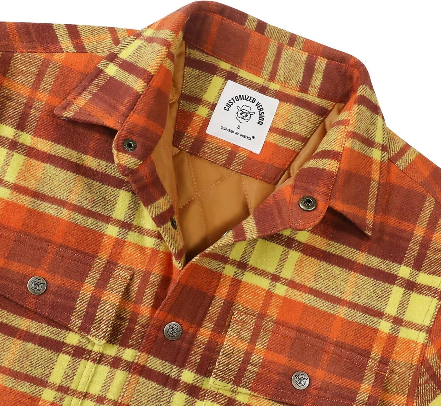 imageDubinik Mens Shacket Lightweight Jacket Cozy Warm Lined Overshirt Flannel Shirts For Men Long Sleeve Snap Casual PlaidOrangeyellow 181