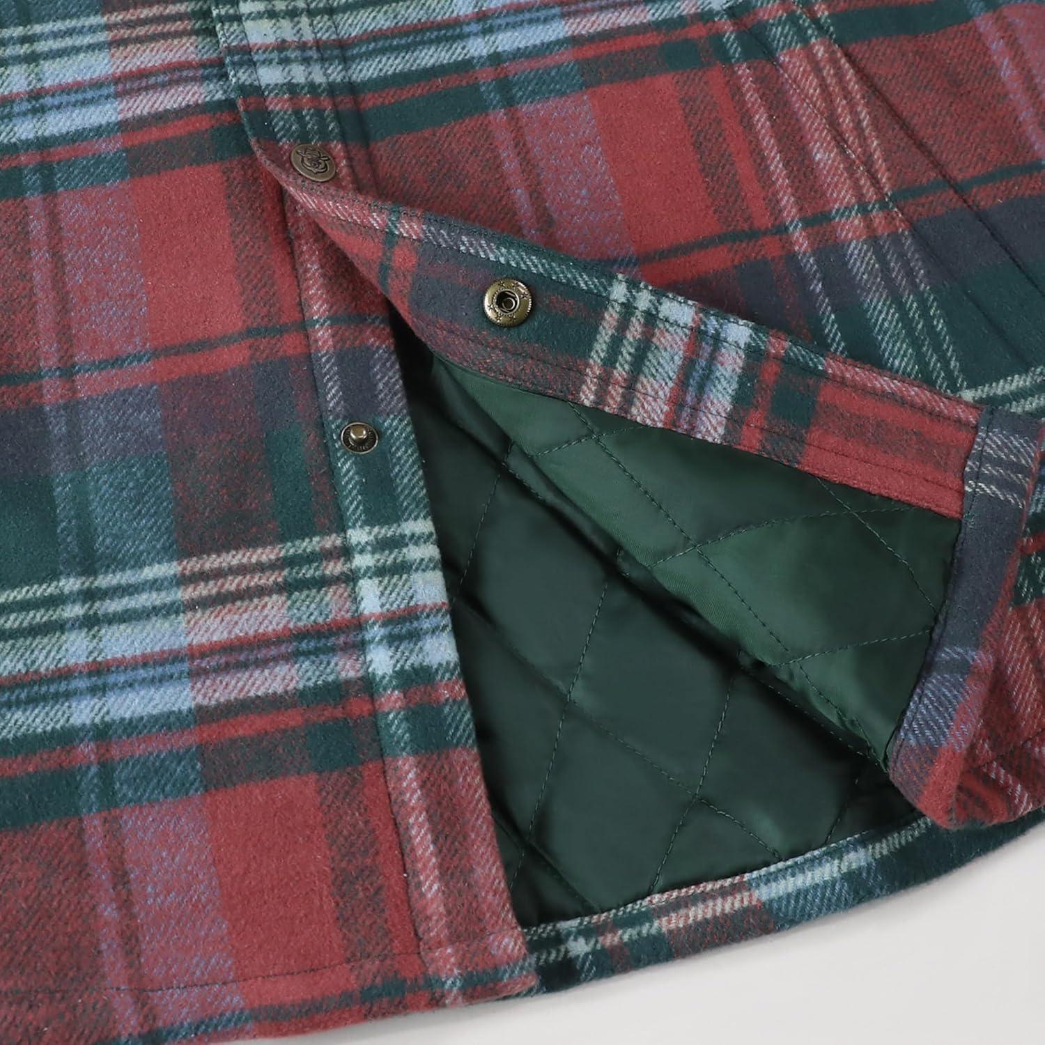 imageDubinik Mens Shacket Lightweight Jacket Cozy Warm Lined Overshirt Flannel Shirts For Men Long Sleeve Snap Casual PlaidRedDark Green 181