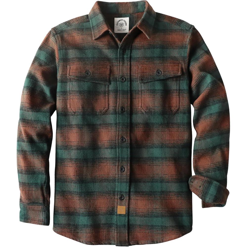imageDubinik 13oz Ultra Heavyweight Flannel Shirt for Men Long Sleeve Mens Plaid Button Down Shirts Vintage 100 CottonBrownDark Green