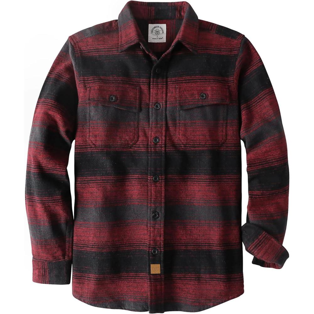 imageDubinik 13oz Ultra Heavyweight Flannel Shirt for Men Long Sleeve Mens Plaid Button Down Shirts Vintage 100 CottonBurgundy Black