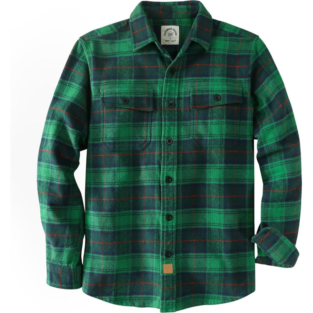 imageDubinik 13oz Ultra Heavyweight Flannel Shirt for Men Long Sleeve Mens Plaid Button Down Shirts Vintage 100 CottonDark Green