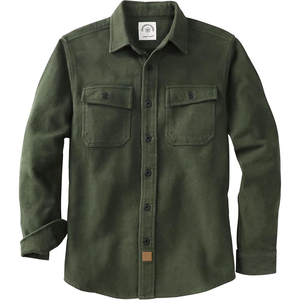 imageDubinik 13oz Ultra Heavyweight Flannel Shirt for Men Long Sleeve Mens Plaid Button Down Shirts Vintage 100 CottonOlive Drab