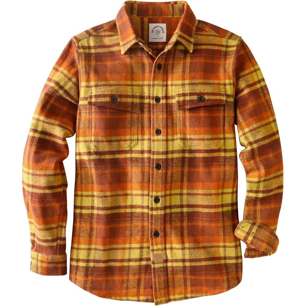 imageDubinik 13oz Ultra Heavyweight Flannel Shirt for Men Long Sleeve Mens Plaid Button Down Shirts Vintage 100 CottonOrangeyellow