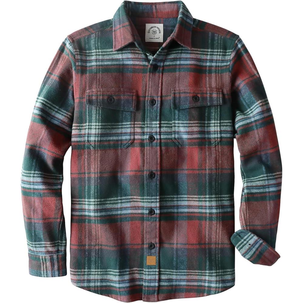 imageDubinik 13oz Ultra Heavyweight Flannel Shirt for Men Long Sleeve Mens Plaid Button Down Shirts Vintage 100 CottonRedDark Green