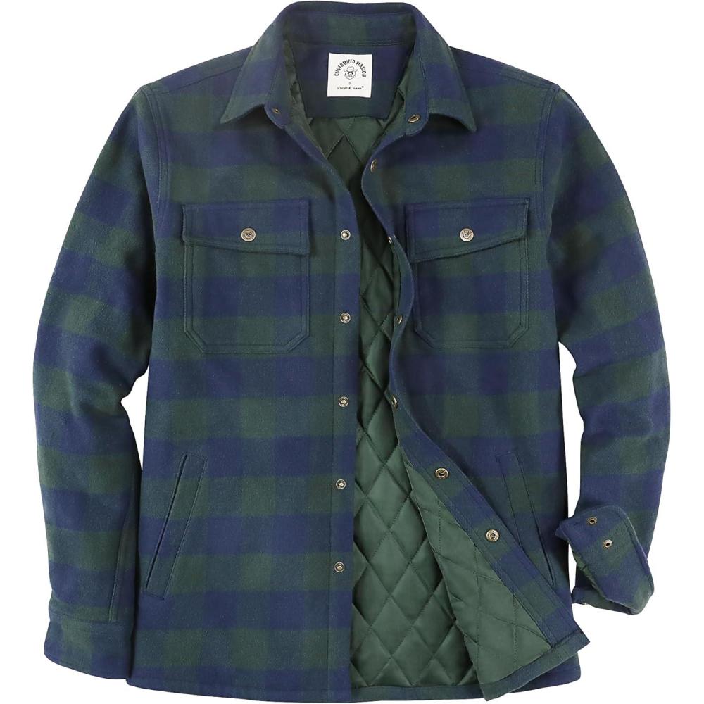 imageDubinik Mens Shacket Lightweight Jacket Cozy Warm Lined Overshirt Flannel Shirts For Men Long Sleeve Snap Casual PlaidBlueLight Green 181