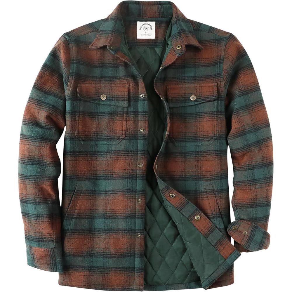 imageDubinik Mens Shacket Lightweight Jacket Cozy Warm Lined Overshirt Flannel Shirts For Men Long Sleeve Snap Casual PlaidBrownDark Green 181
