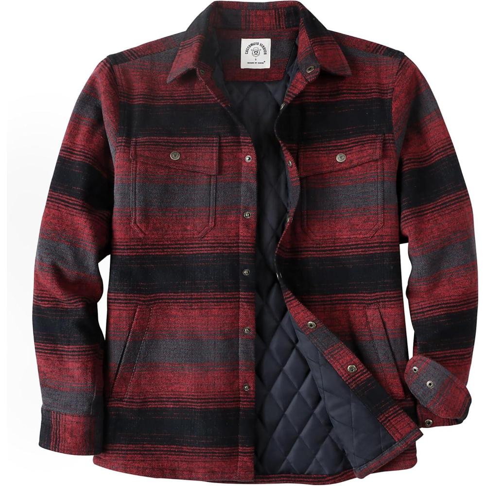 imageDubinik Mens Shacket Lightweight Jacket Cozy Warm Lined Overshirt Flannel Shirts For Men Long Sleeve Snap Casual PlaidBurgundy Black 181