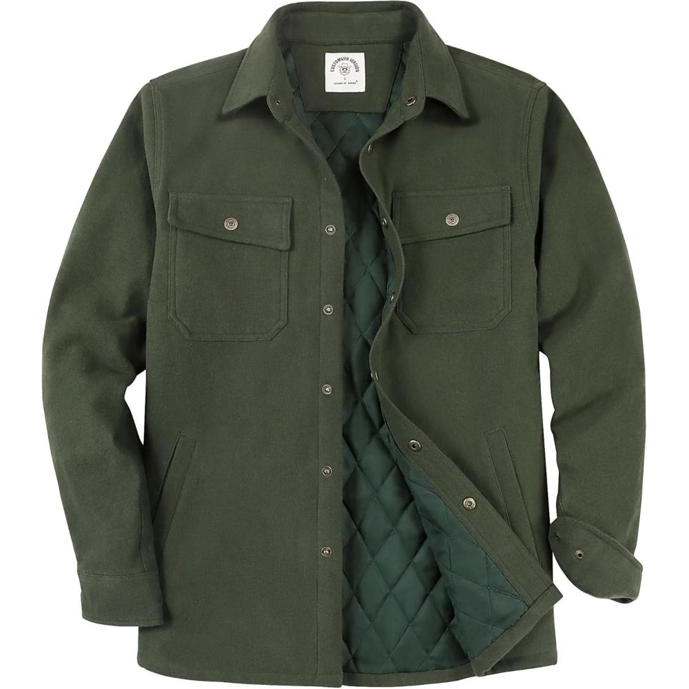 imageDubinik Mens Shacket Lightweight Jacket Cozy Warm Lined Overshirt Flannel Shirts For Men Long Sleeve Snap Casual PlaidOlive Green 181