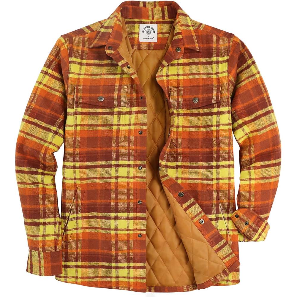 imageDubinik Mens Shacket Lightweight Jacket Cozy Warm Lined Overshirt Flannel Shirts For Men Long Sleeve Snap Casual PlaidOrangeyellow 181