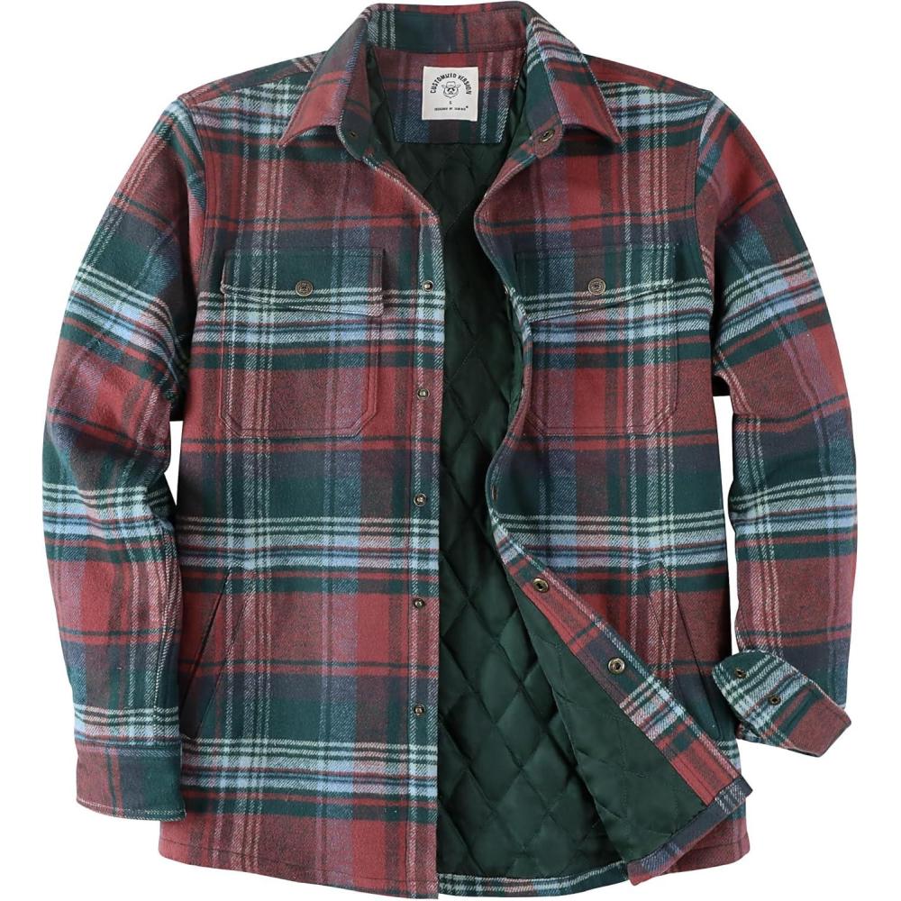imageDubinik Mens Shacket Lightweight Jacket Cozy Warm Lined Overshirt Flannel Shirts For Men Long Sleeve Snap Casual PlaidRedDark Green 181
