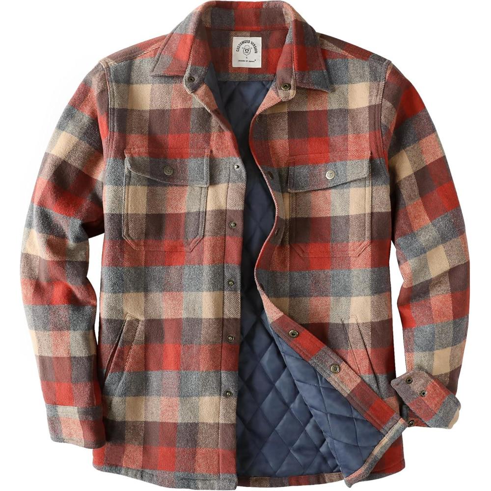 imageDubinik Mens Shacket Lightweight Jacket Cozy Warm Lined Overshirt Flannel Shirts For Men Long Sleeve Snap Casual PlaidRedYellowGray 181