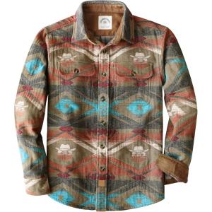 imageDubinik 13oz Ultra Heavyweight Mens Flannel Shirts Long Sleeve Casual Button Down Pocket Soft Warm Cotton ShirtAztec Khaki Orange