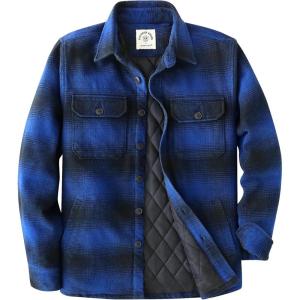 imageDubinik Mens Shacket Flannel Shirt For Men Lightweight Jacket Overshirt Warm Lined Coats Casual Plaid Long Sleeve ButtonBlue and Black 182